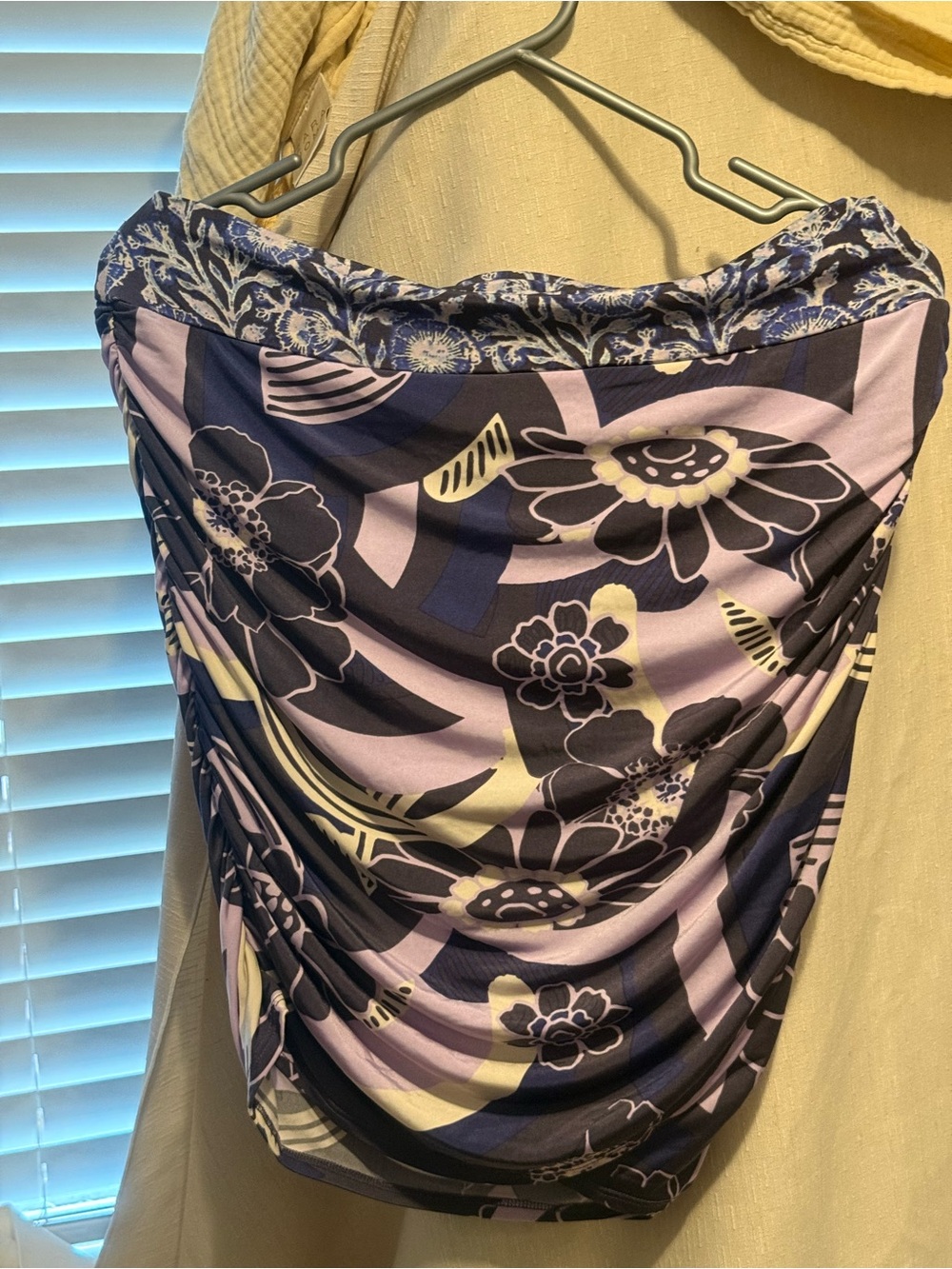 Free People Navy and Lilac Floral Strapless Ruched Top/skirt